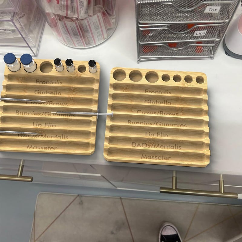 Bantlou Aesthetic Practitioner Syringe Tray with Vial Holder, Bamboo Vial Holder Syringe Tray for 2-in-1 Combination, Syringe Storage Organizer for Aesthetic Practitioners and Small Vial Racks - Image 5